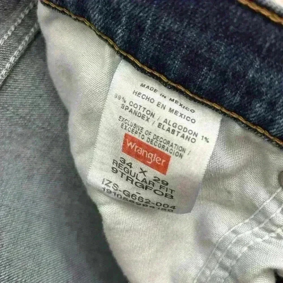 Wrangler Men's Jeans Regular Fit Straight Mid Wash Blue Denim Cotton Size 34X29 - Picture 5 of 6